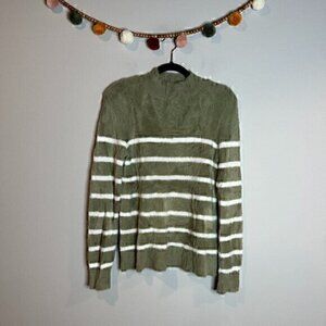 Bailey/44 olive green striped fuzzy eyelash sweater